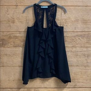 Black ruffle and lace blouse